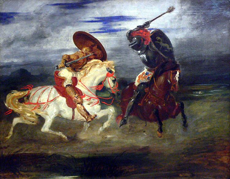 Eugene Delacroix Combat de chevaliers dans la campagne. oil painting picture